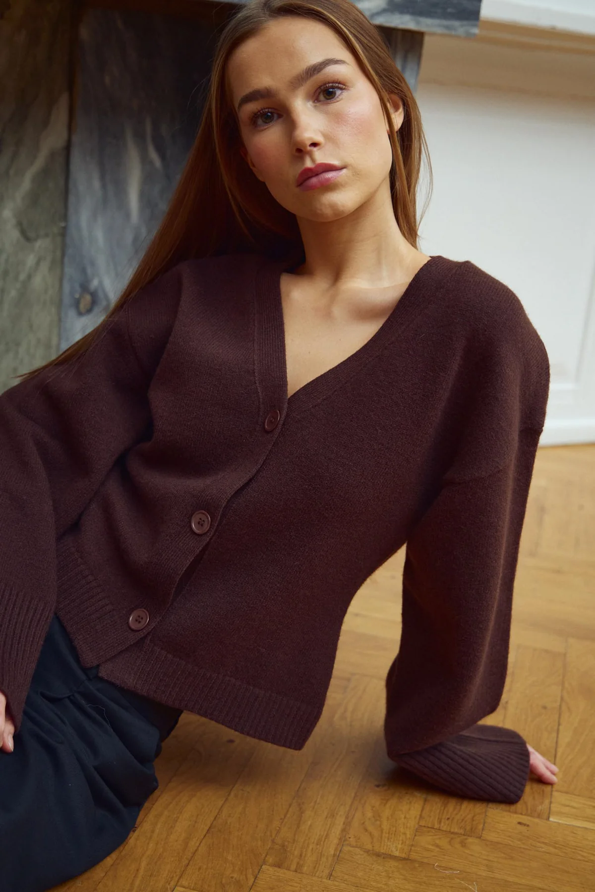 Lenyx Knit Cardigan Chocolate - Image 8