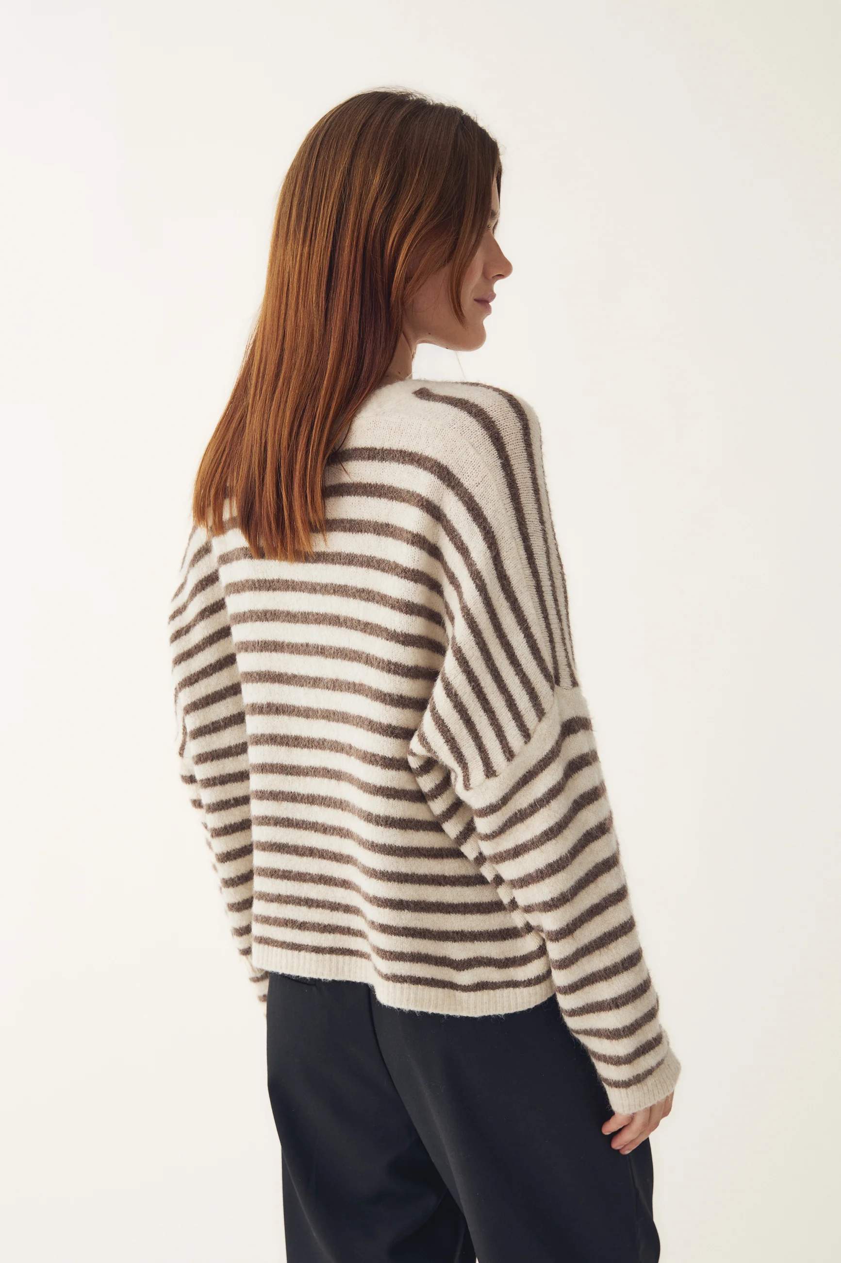 N-Lenda Knit Cardigan Brown Ivory Stripe - Image 8